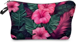 Tropical Flower Makeup Bag Cute Small Organizer Zipper Pouch Tropical Flower Cosmetic Bag Birthday Present for Women Friends -2