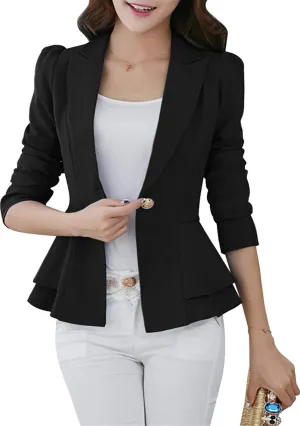 TYQQU Women's Work Office Button Down Blazer Business Loose Fit Long Sleeve Blazer