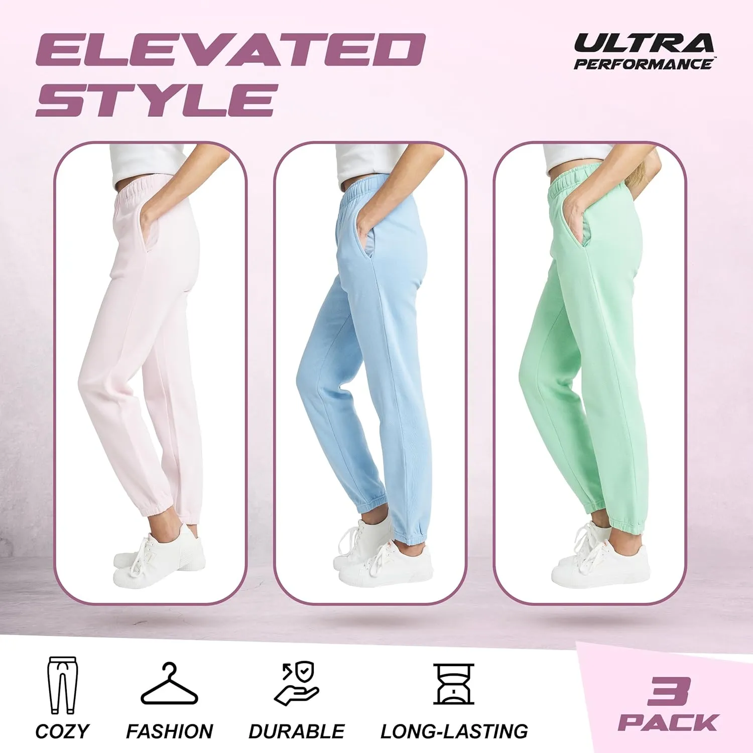 Ultra Performance Womens 3 PK High Waisted Fleece Cinched Pant