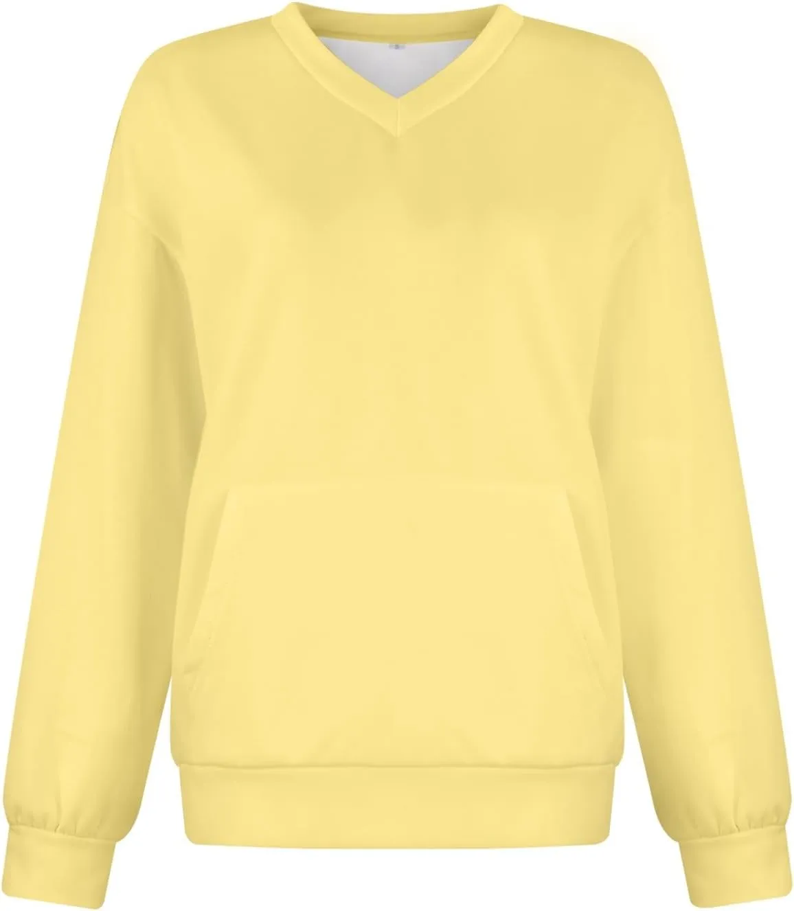 V Neck Sweatshirt Women Fleece Pocket Cute Sweatshirts No Hood Oversized Comfy Hoodie Y2k Soft Winter Clothes
