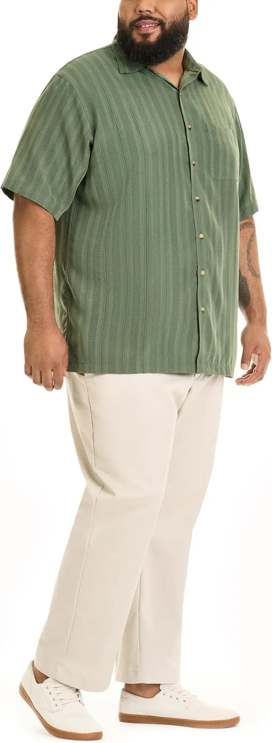 Van Heusen Men's Big and Tall Air Short Sleeve Button Down Poly Rayon Stripe Shirt