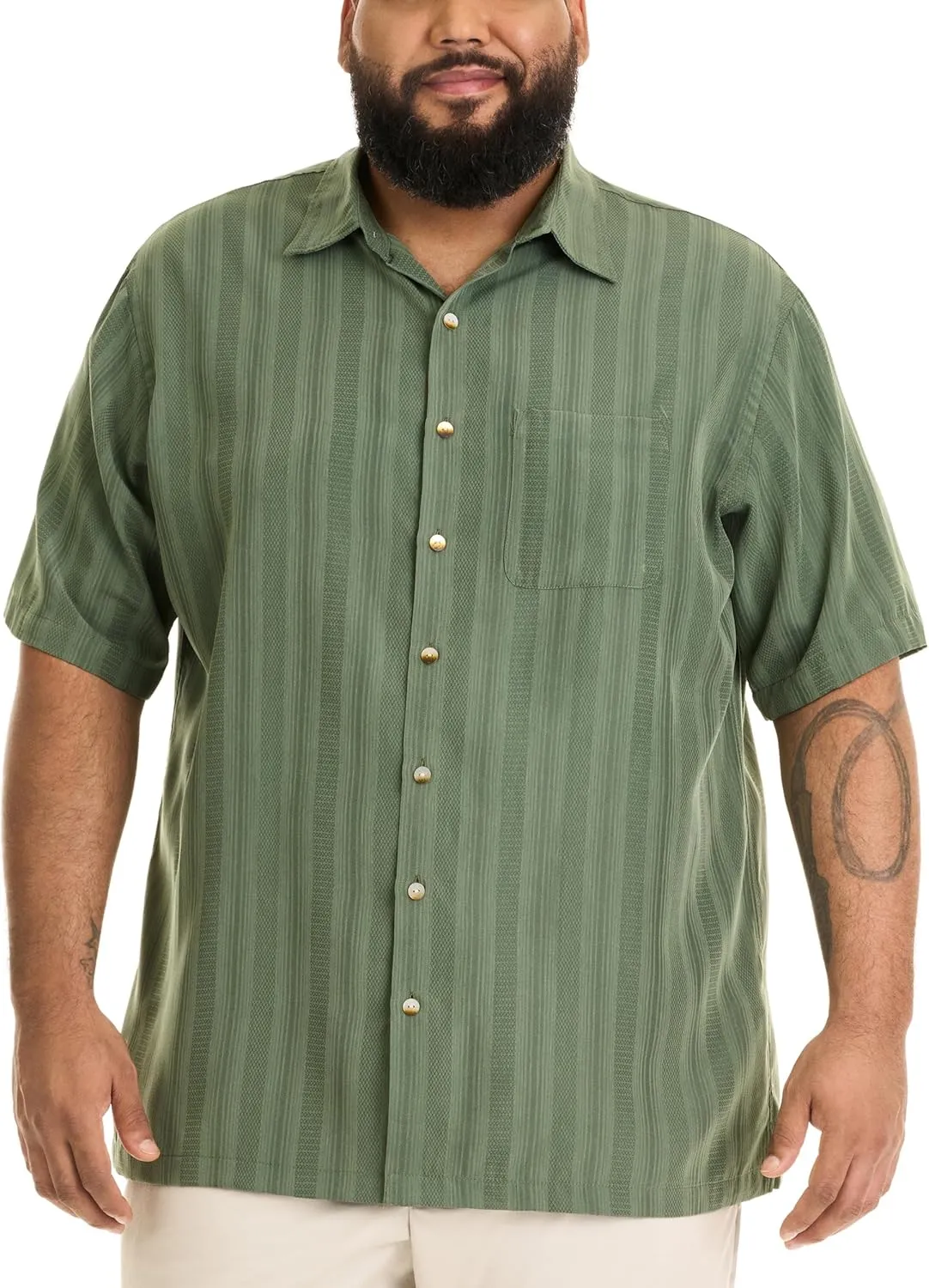Van Heusen Men's Big and Tall Air Short Sleeve Button Down Poly Rayon Stripe Shirt