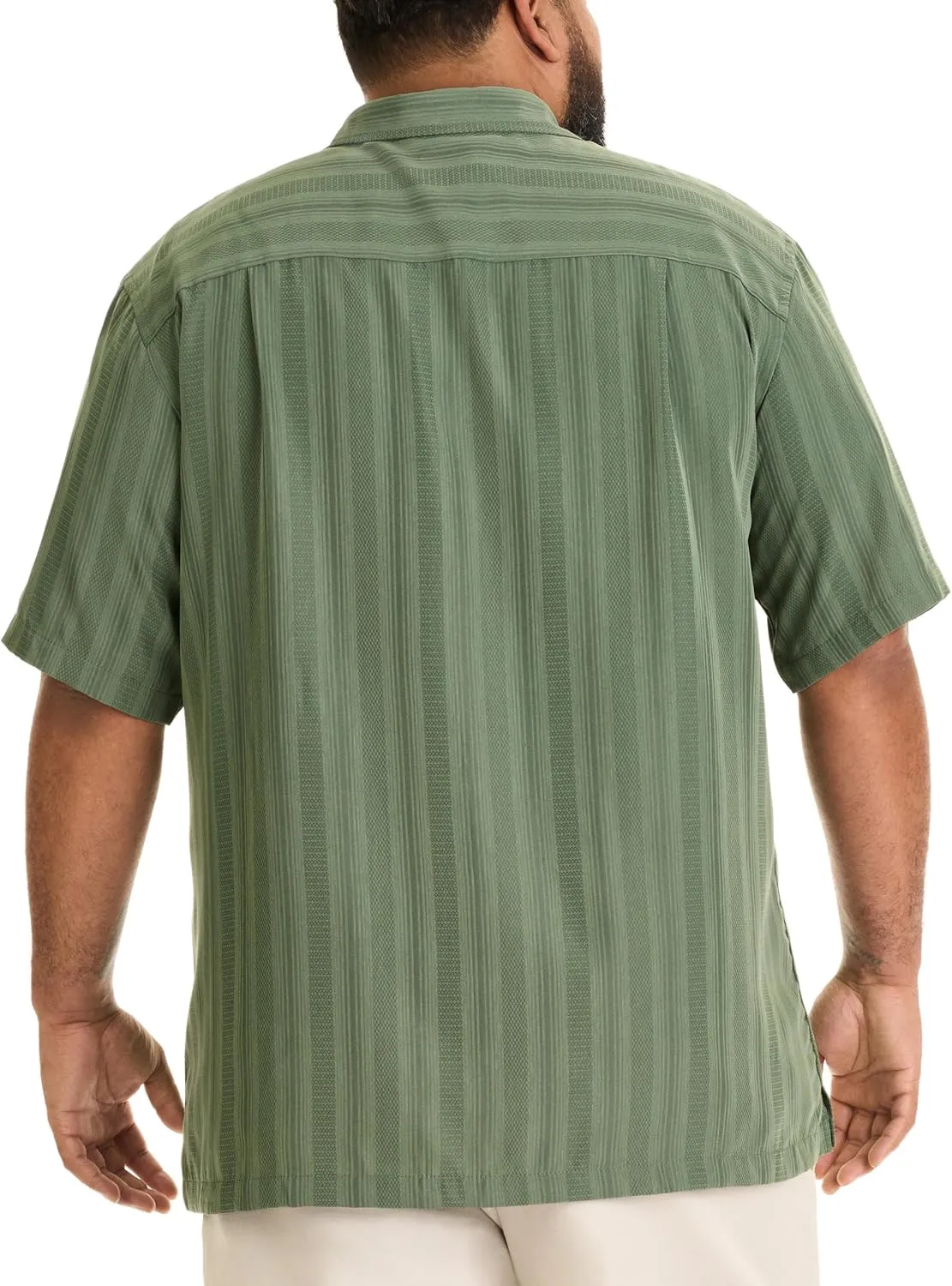 Van Heusen Men's Big and Tall Air Short Sleeve Button Down Poly Rayon Stripe Shirt