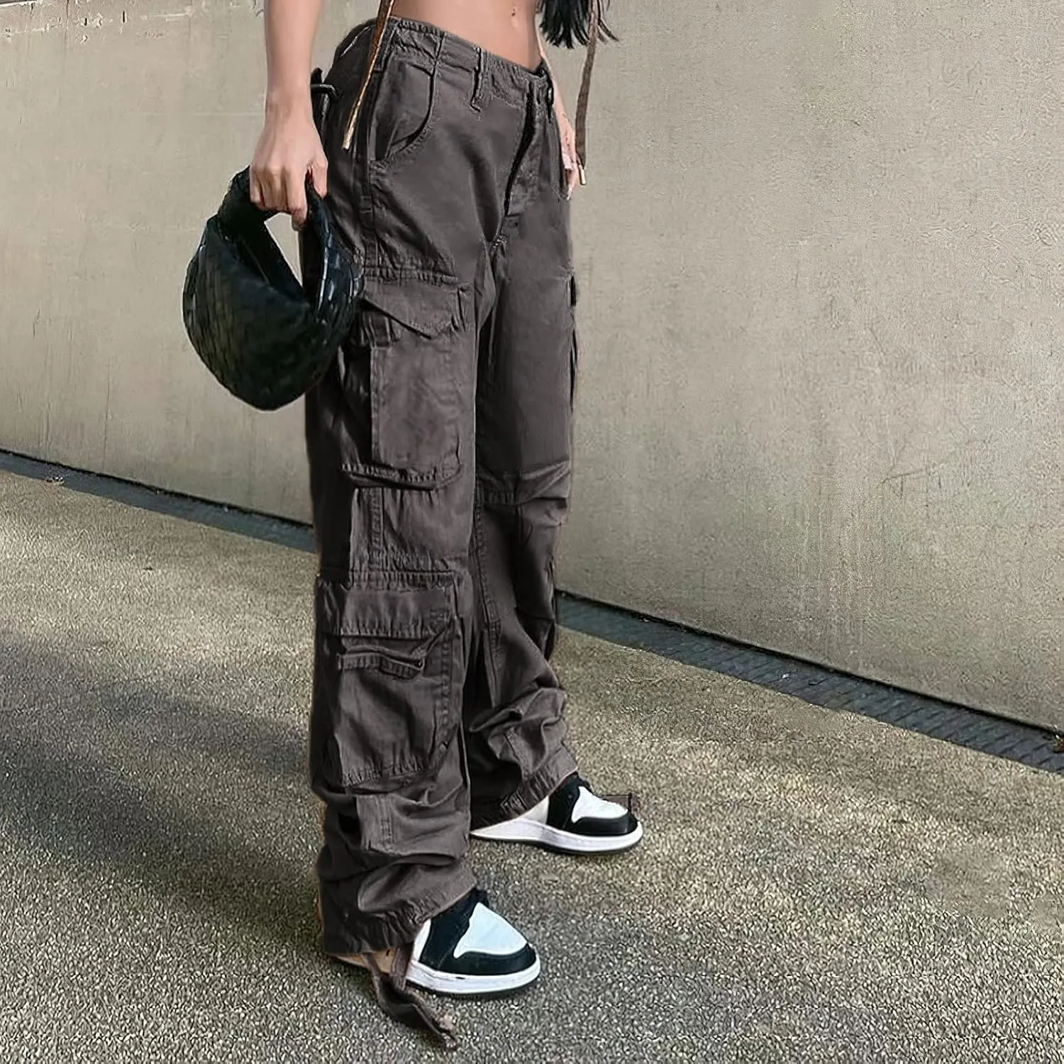 Viatabuna Women's High Rise Straight Leg Y2K Streetwear Cargo Pants Baggy Boyfriend Pants with Pocket