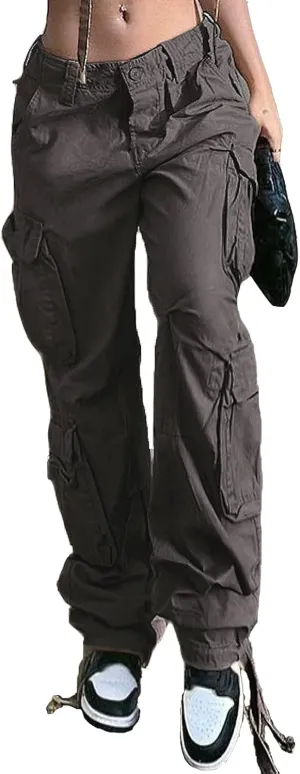 Viatabuna Women's High Rise Straight Leg Y2K Streetwear Cargo Pants Baggy Boyfriend Pants with Pocket