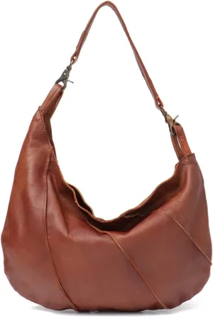 Vintage Genuine Leather Hobo Bag Half Moon Ladies Shoulder Bags for Women Sheepskin Patchwork Handbag BROWN