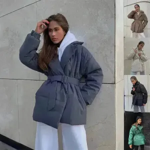 Winter Lapel Waisted Cotton Coat Hooded Winter Jacket women