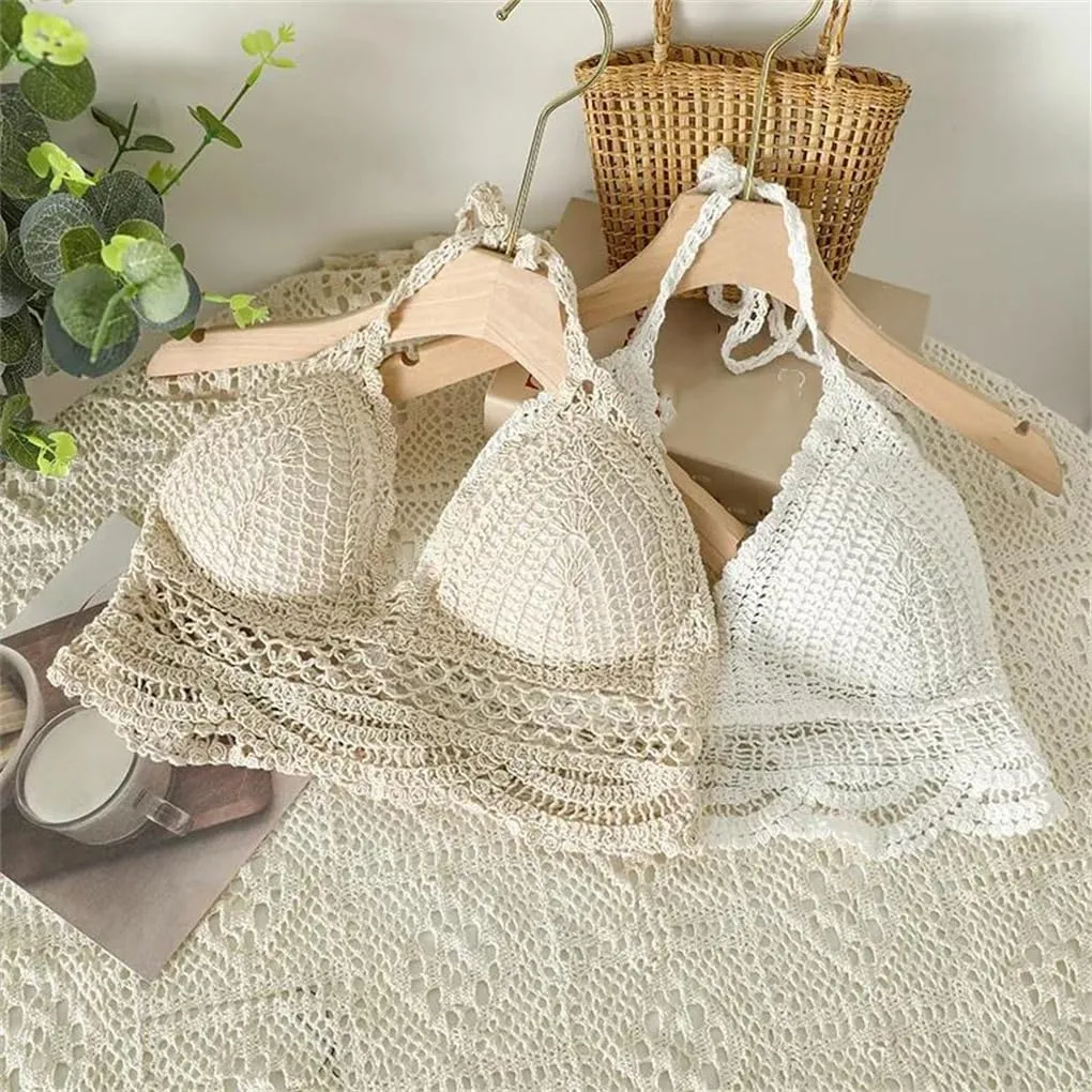 Woman Crochet Tank Tops Women Corset Tanks Crop Camisole Summer Beach Knit Camis Built in Bra
