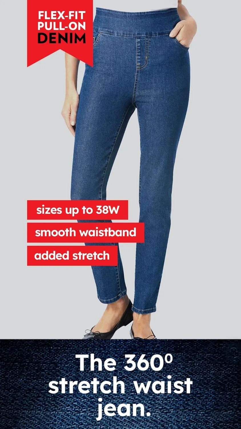 Woman Within Women's Plus Size Flex-Fit Pull-On Denim Skirt