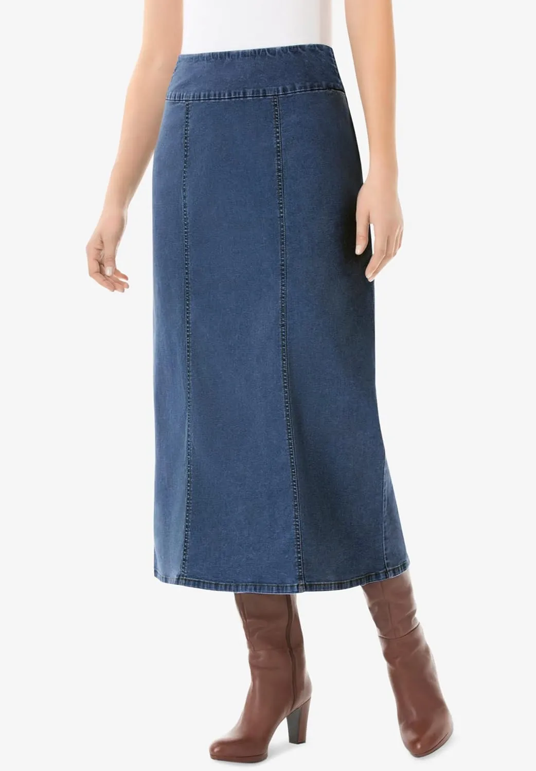 Woman Within Women's Plus Size Flex-Fit Pull-On Denim Skirt