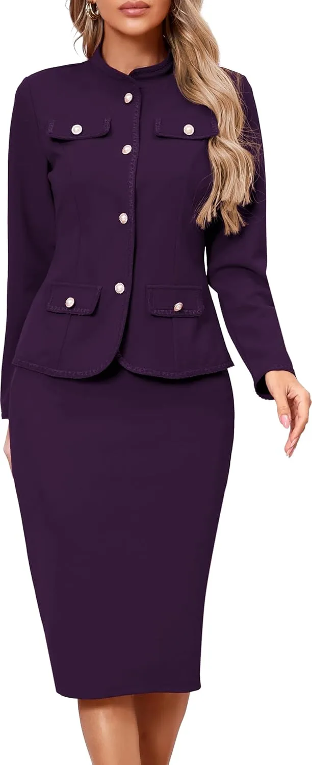 Women 2 Piece Business Suit Elegant Blazer Jacket and Skirt Sets Work Formal Office Clothes Suits
