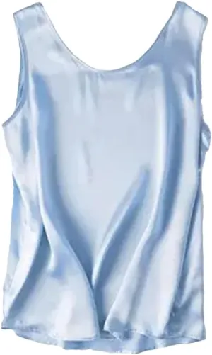 Women Basic Tanks Silk O-Neck Sleeveless Tshirt Summer Solid Vests
