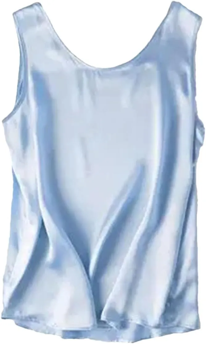 Women Basic Tanks Silk O-Neck Sleeveless Tshirt Summer Solid Vests