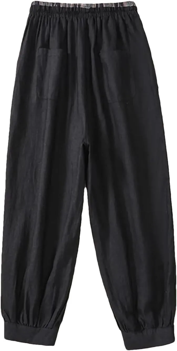 Women Casual Simple Style Pants Loose Comfortable Cotton Pants Ankle-Length Harem Pants