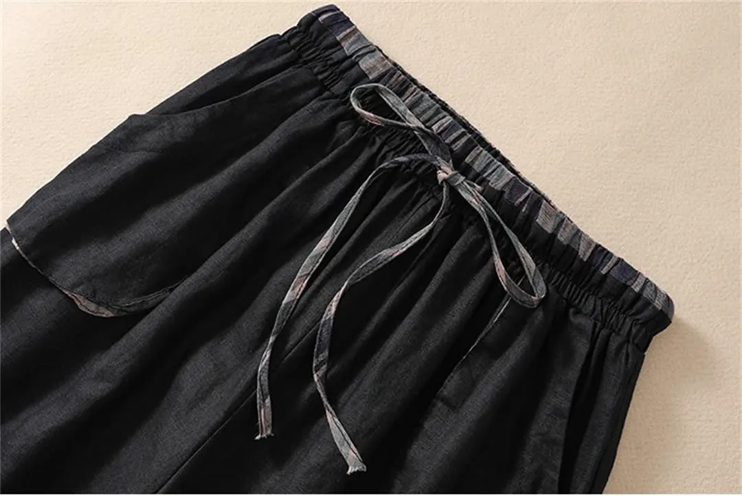 Women Casual Simple Style Pants Loose Comfortable Cotton Pants Ankle-Length Harem Pants