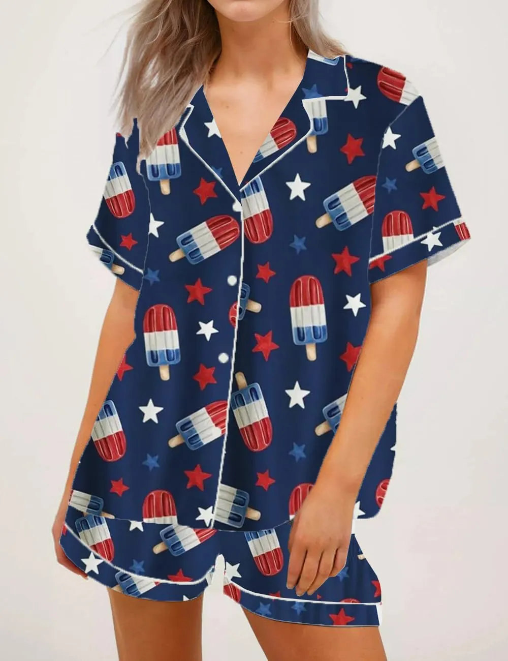 Women Easter Pajamas Set Cute Bunny Button Down Shirt and Shorts 2 Piece Pj Set Y2K Easter Outfits