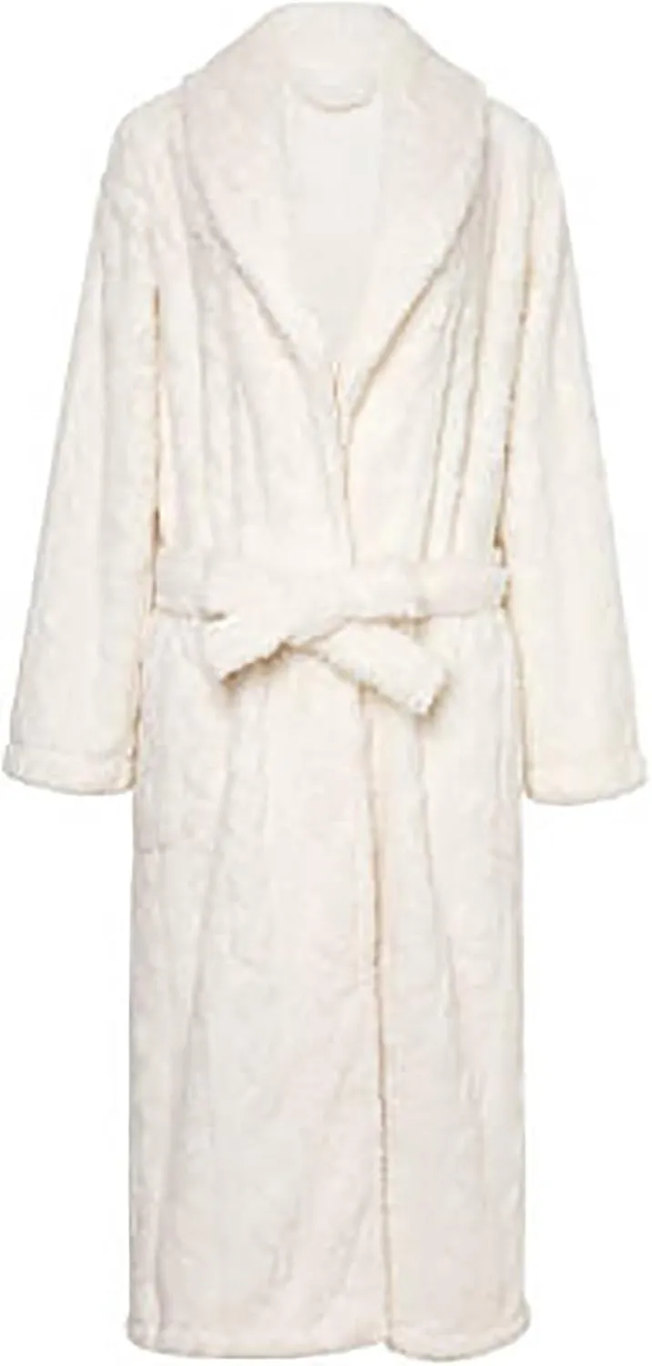 Women Fuzzy Pajama Set Soft Plush Long Bath Robe and Fleece Pants 2 Piece Sleepwear Loungewear Housecoat