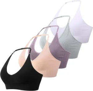 Women Halter Bra Top Yoga Bralette Crop Tanks Workout Sports Bras V Neck with Adjustable Strap Seamless Padded