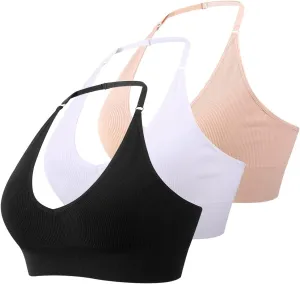Women Halter Bra Top Yoga Bralette Crop Tanks Workout Sports Bras V Neck with Adjustable Strap Seamless Padded