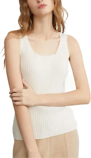 Women Ribbed Tanks Cashmere Elastic Tank Top Cami Square Neck Knit Camis Feminine All-Match Camisole