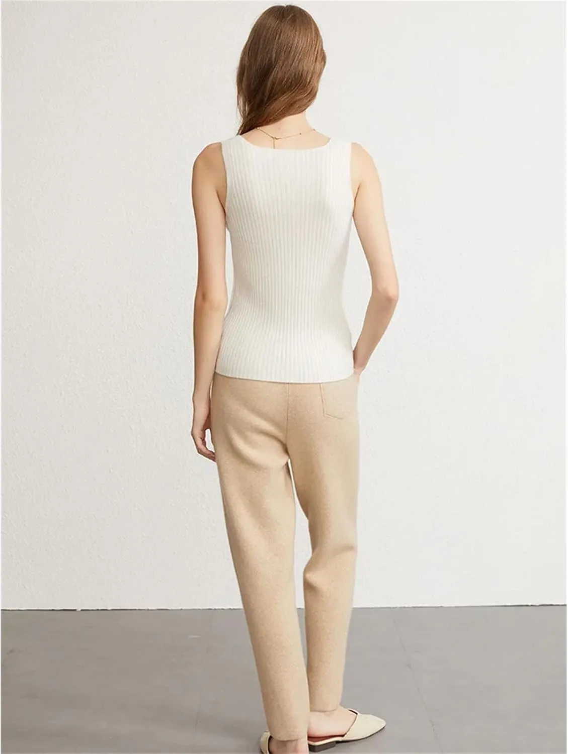 Women Ribbed Tanks Cashmere Elastic Tank Top Cami Square Neck Knit Camis Feminine All-Match Camisole