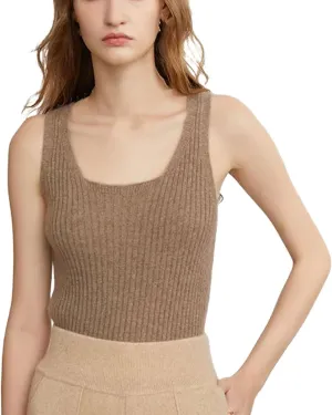 Women Ribbed Tanks Cashmere Elastic Tank Top Cami Square Neck Knit Camis Feminine All-Match Camisole