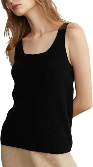 Women Ribbed Tanks Cashmere Elastic Tank Top Cami Square Neck Knit Camis Feminine All-Match Camisole