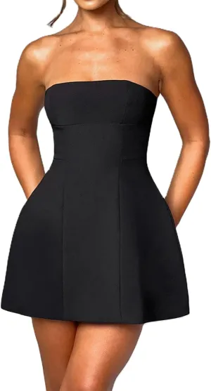 Women Sexy Backless Mini Dress Solid Color Sleeveless Open Back A Line Tank Dress Formal College Graduation Dresses