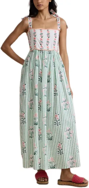 Women Strapless Going Out Long Dress Adjustable Strap Shirred Chest Maxi Boho Dress