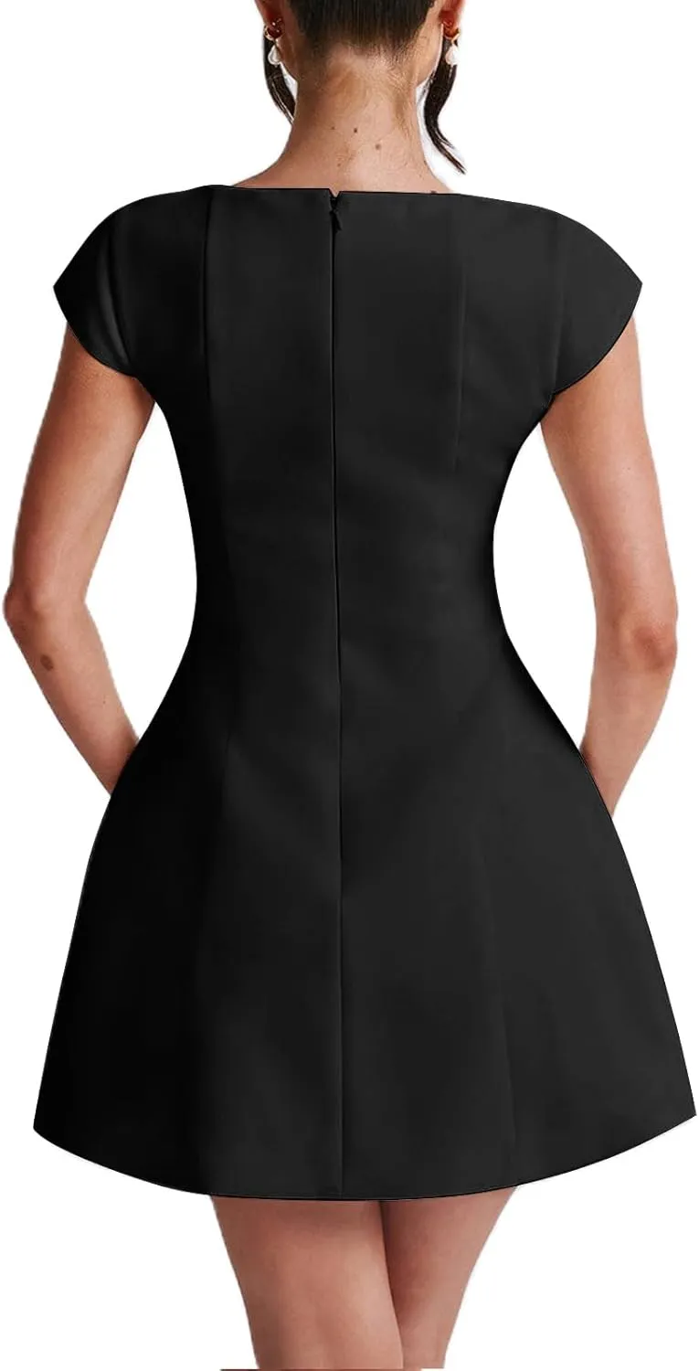 Women White Graduation Dress Summer Cap Sleeve Tank Dress Sleeveless Backless Solid Color A Line Mini Dresses