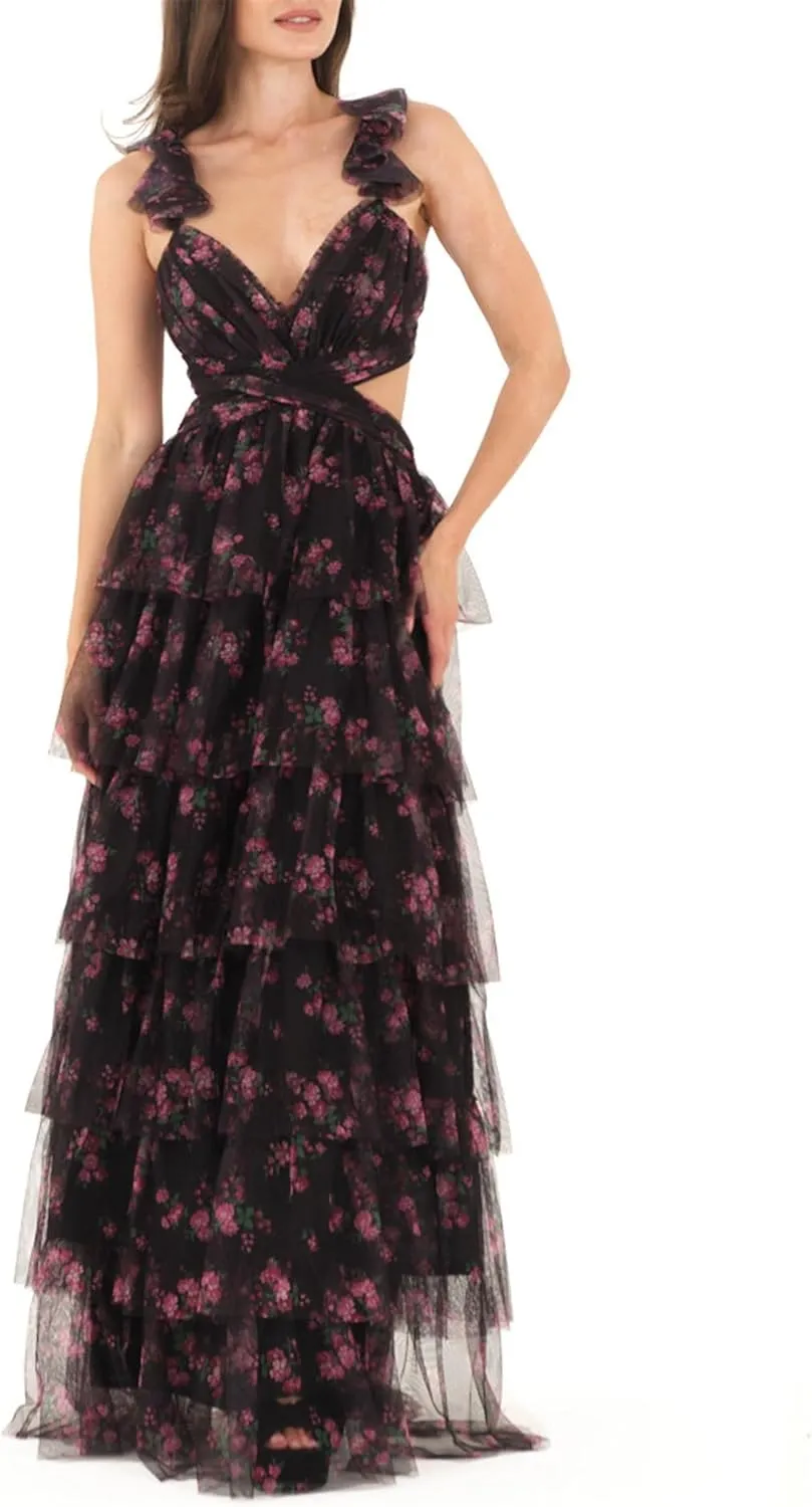Women Y2k Boho Floral Maxi Dress Sleeveless Ruffle Ruched Backless Tie Tiered Flowy Long Sundress Summer Streetwear