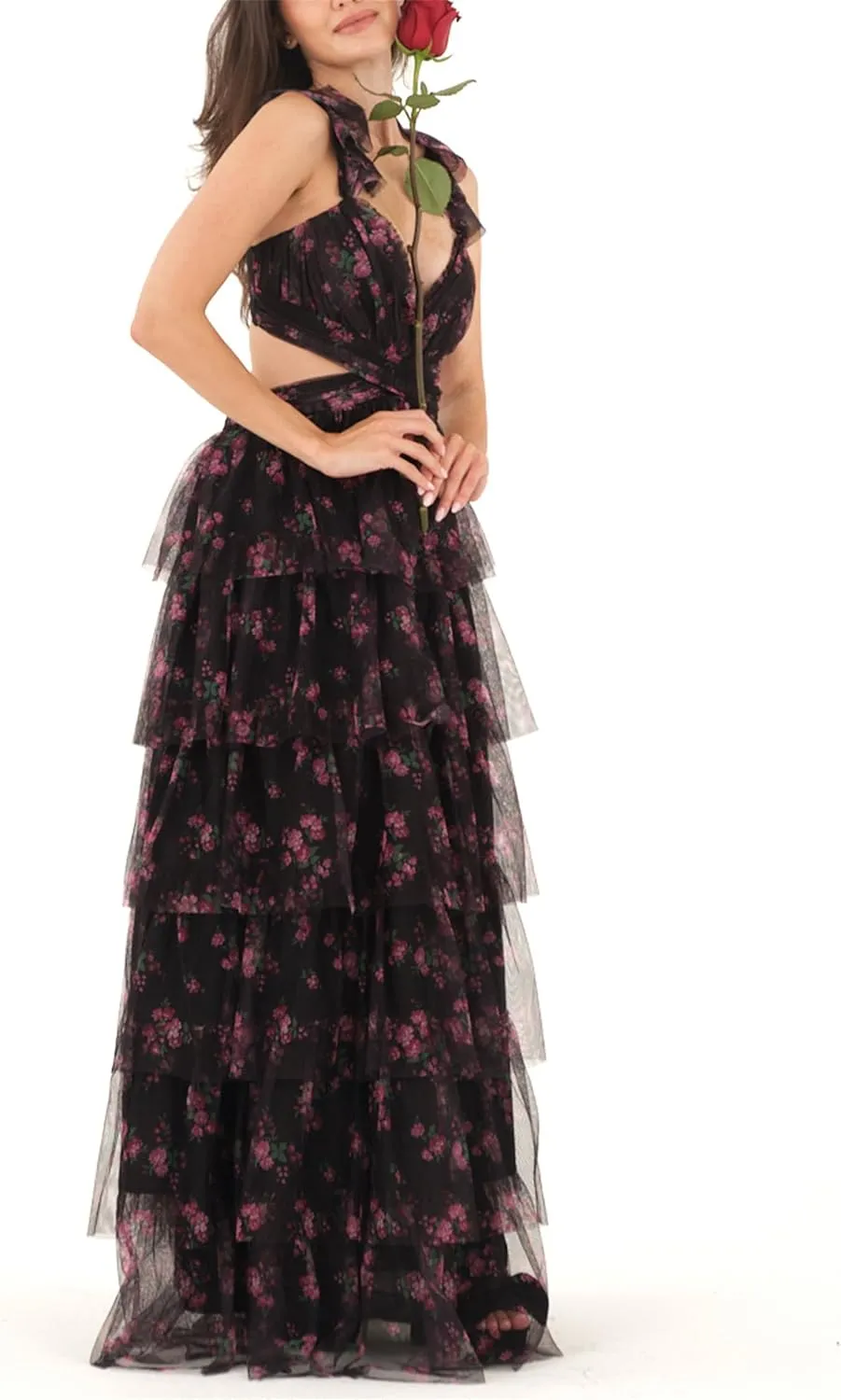 Women Y2k Boho Floral Maxi Dress Sleeveless Ruffle Ruched Backless Tie Tiered Flowy Long Sundress Summer Streetwear