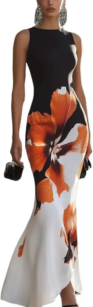 Women's 2025 Summer Sexy Bodycon Maxi Dress Boho Floral Print Elegant V Neck Formal Cocktail Wedding Guest Dresses