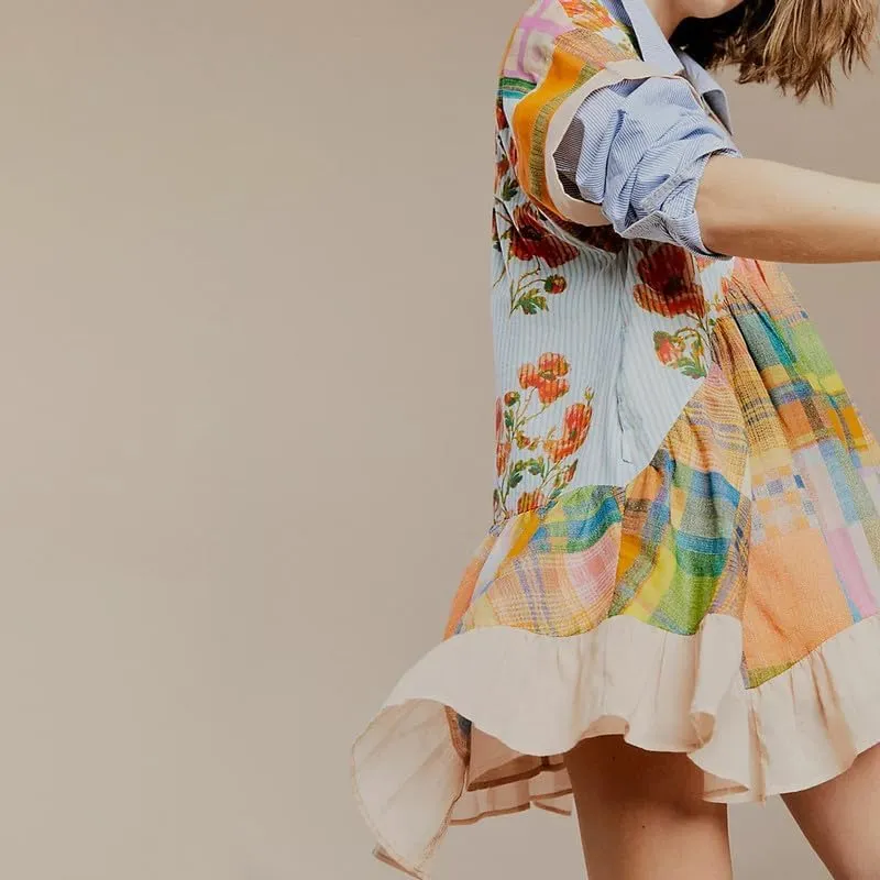 Womens Boho Mini Dress Y2k Floral Deep V-Neck Puff Sleeve Short Dresses 2024 Summer Causal Beach Sundress