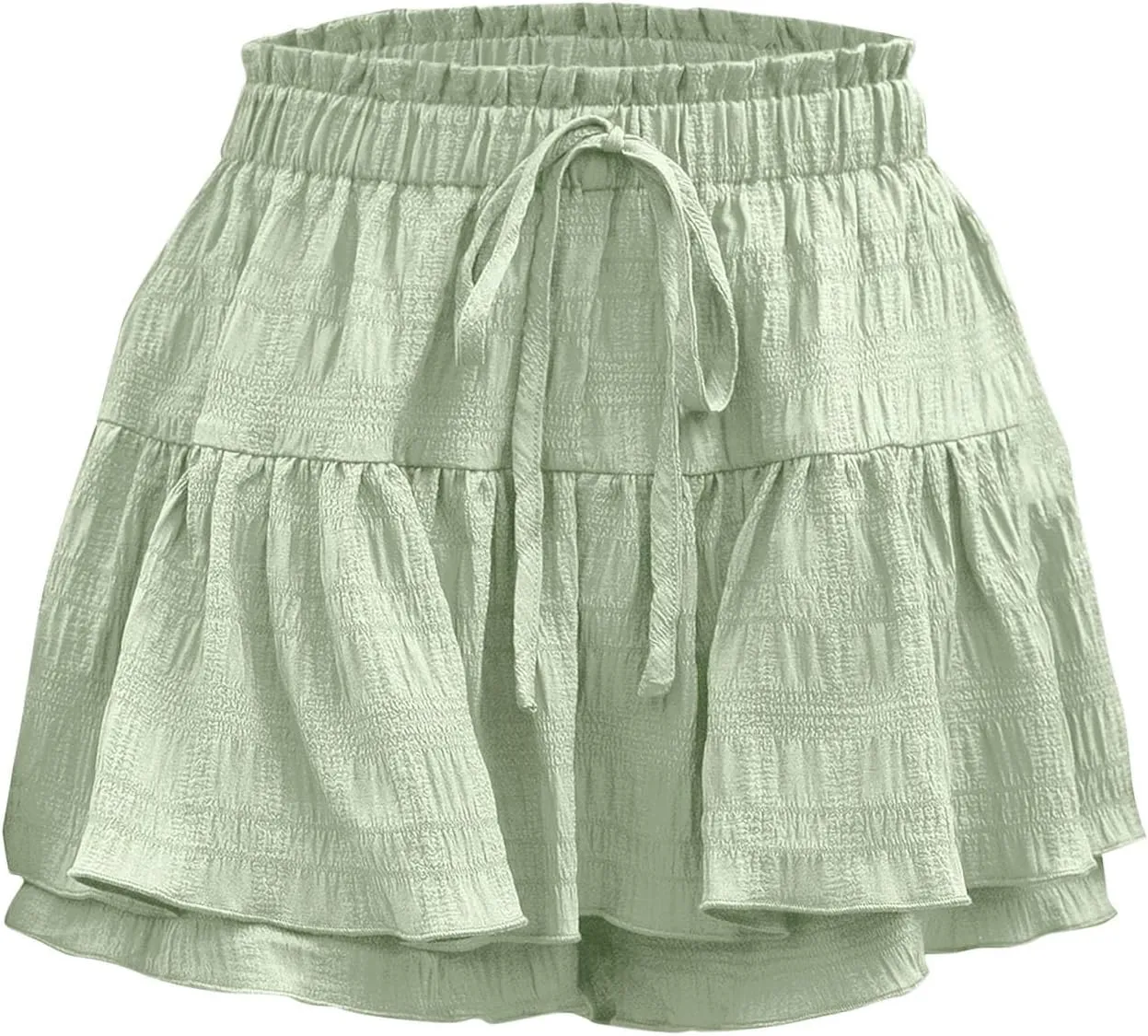 Women's Casual Skorts Fashion Ruffle Drawstring Skirt with Shorts Summer Solid High Waisted Skort 2025 Beach Clothes