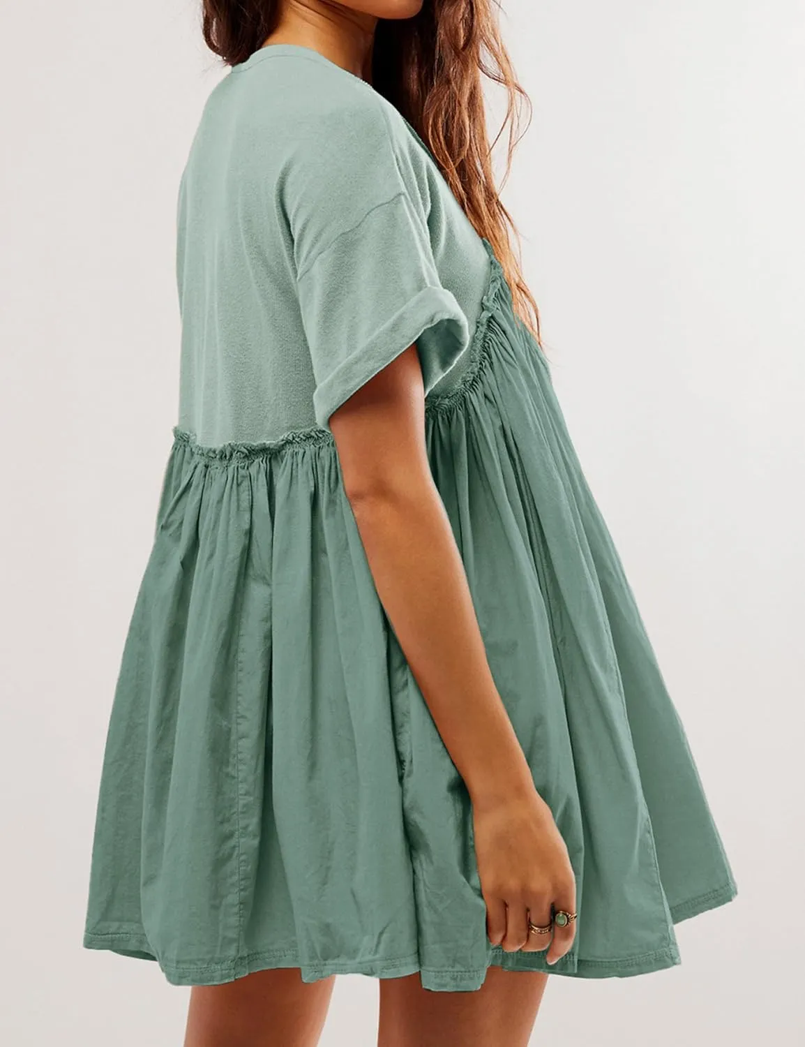 Womens Casual Summer Dress Short Sleeve Crewneck T Shirt Dresses Plus Size Patchwork Flowy Swing Mini Dress