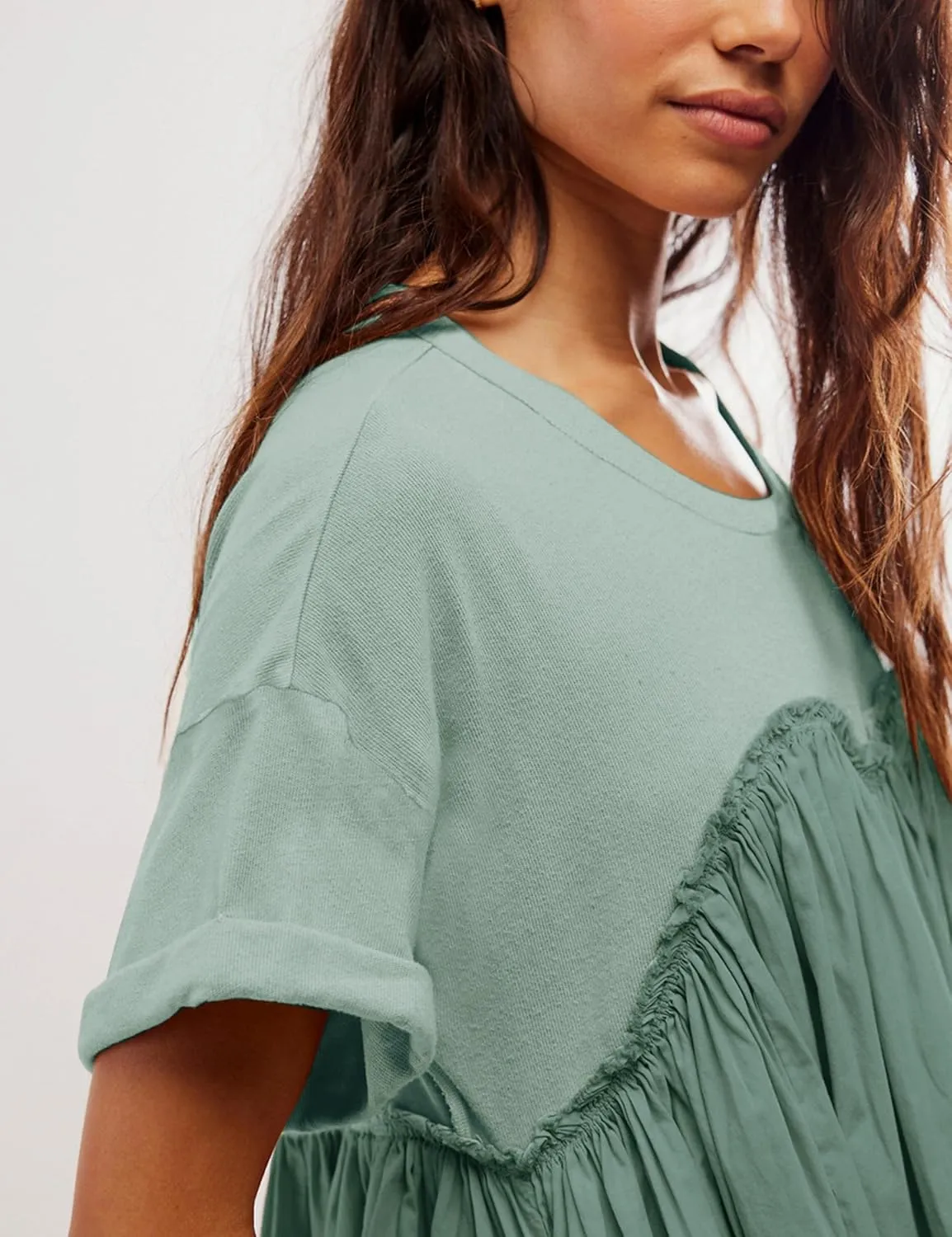 Womens Casual Summer Dress Short Sleeve Crewneck T Shirt Dresses Plus Size Patchwork Flowy Swing Mini Dress