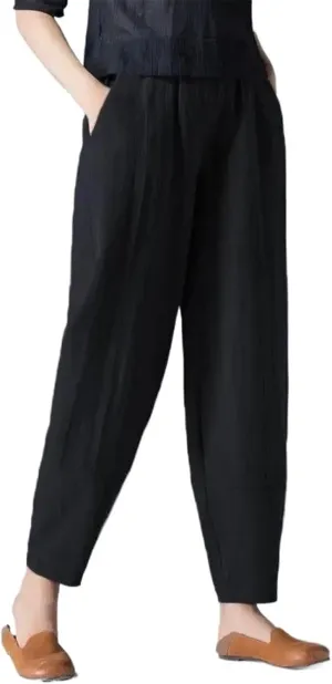 Women's Cotton Wide Leg Pants Spring Summer Casual Elastic Waist and Ankle Loose Oversized Harem Pants