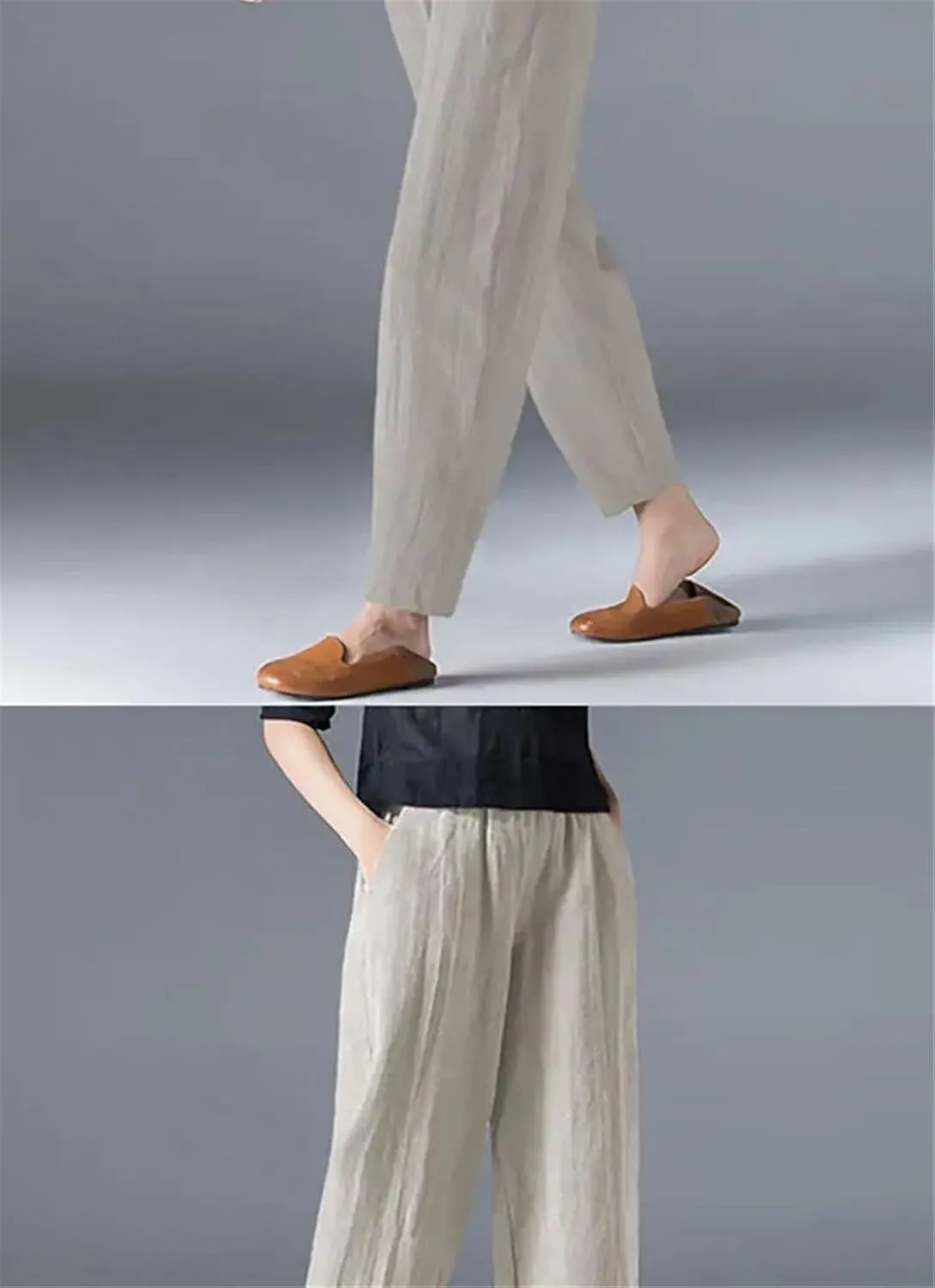Women's Cotton Wide Leg Pants Spring Summer Casual Elastic Waist and Ankle Loose Oversized Harem Pants