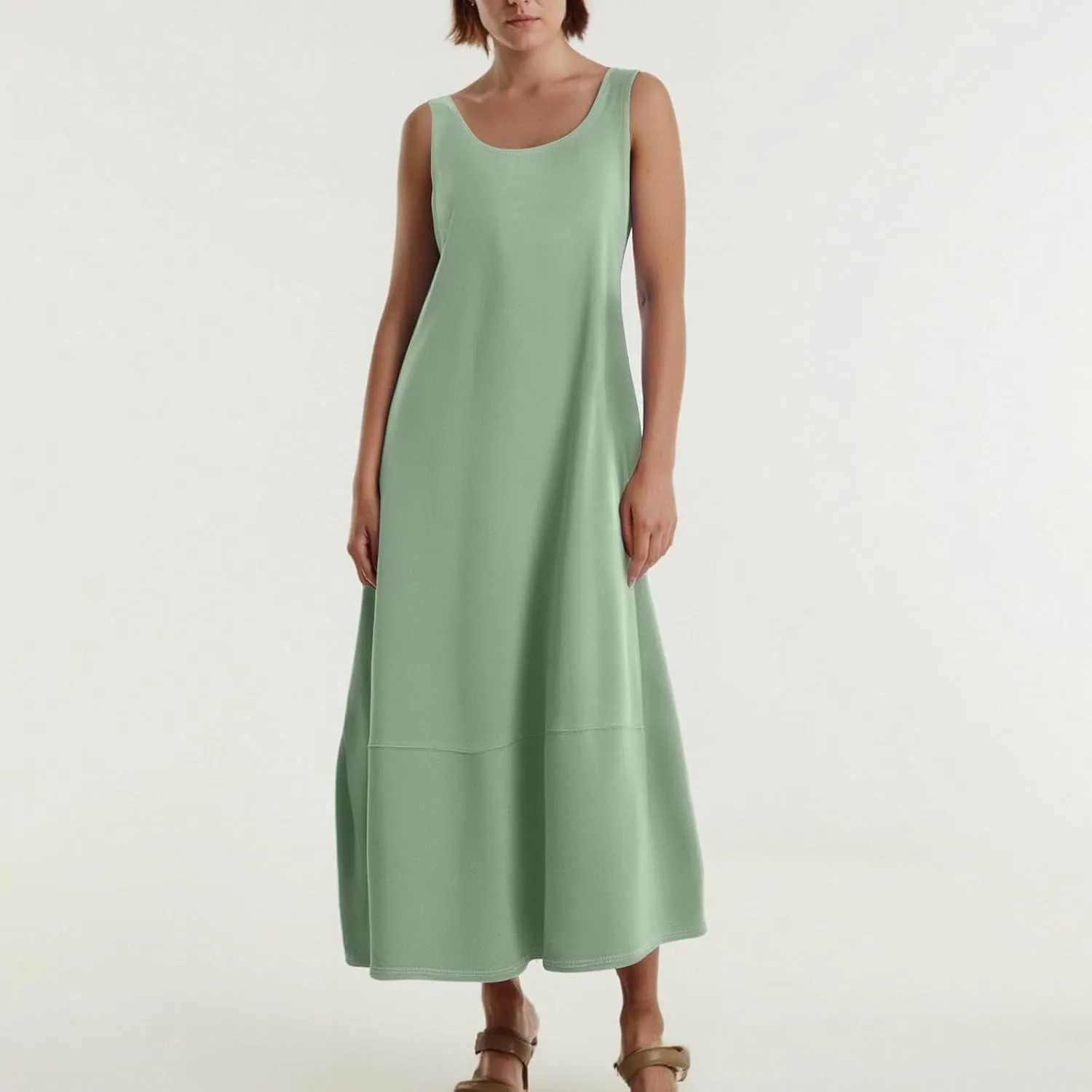 Women's Loose Casual Midi Cotton Dresses Sundress Sleeveless Beach Summer Trendy Tank Top Dress with Pockets