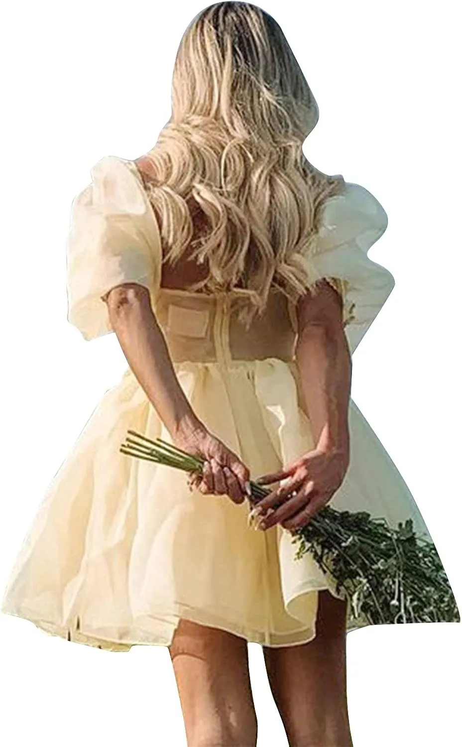 Womens Off-Shoulder Ruffled Fluffy Short-Sleeved Mesh Party Mini Princess Dress
