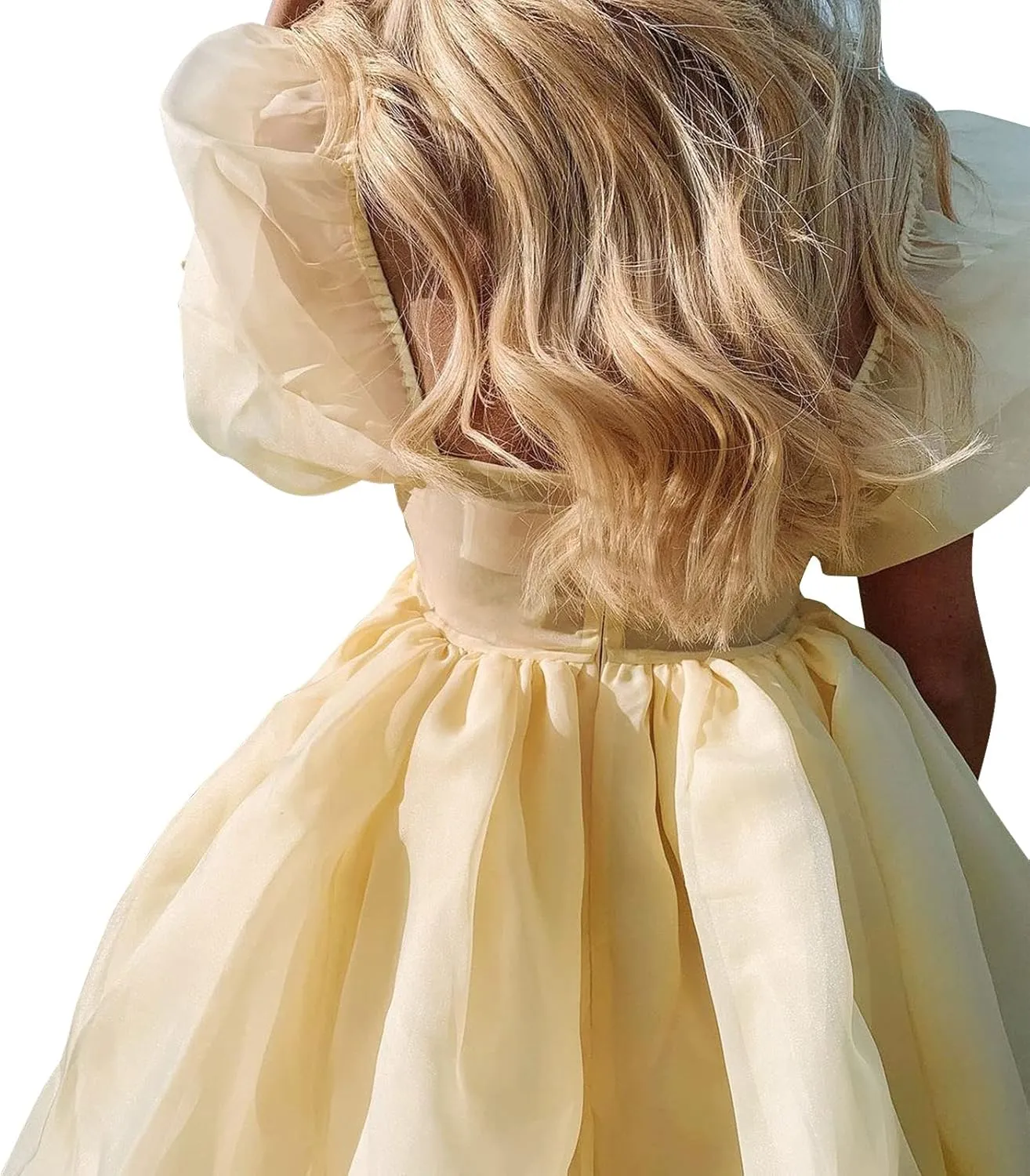Womens Off-Shoulder Ruffled Fluffy Short-Sleeved Mesh Party Mini Princess Dress