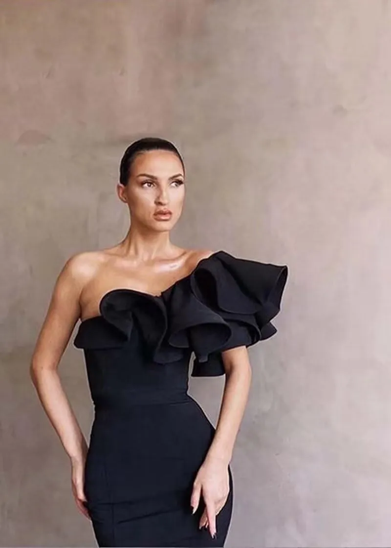 Women's One Shoulder Ruffles Satin Mermaid Prom Dresses Long Ball Gowns Formal Evening Party Gowns