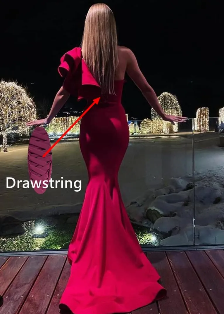Women's One Shoulder Ruffles Satin Mermaid Prom Dresses Long Ball Gowns Formal Evening Party Gowns
