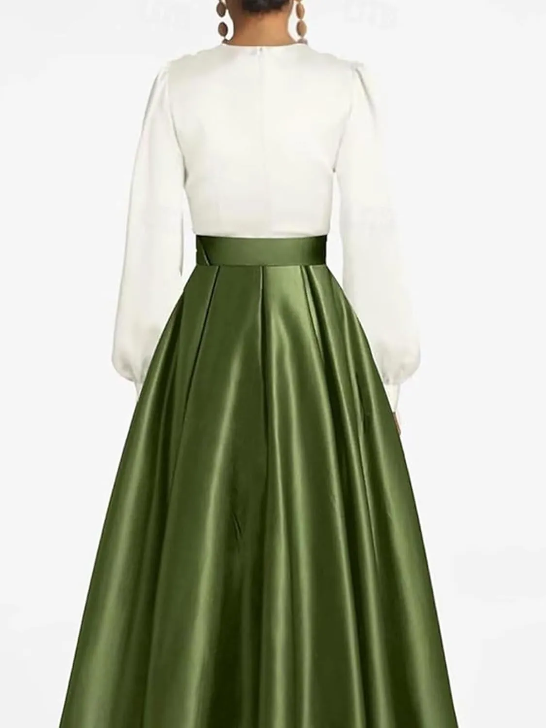 Women's Satin Long Sleeves Prom Dress Long Formal Evening Dress Elegant A Line Wedding Guest Dress with Pockets