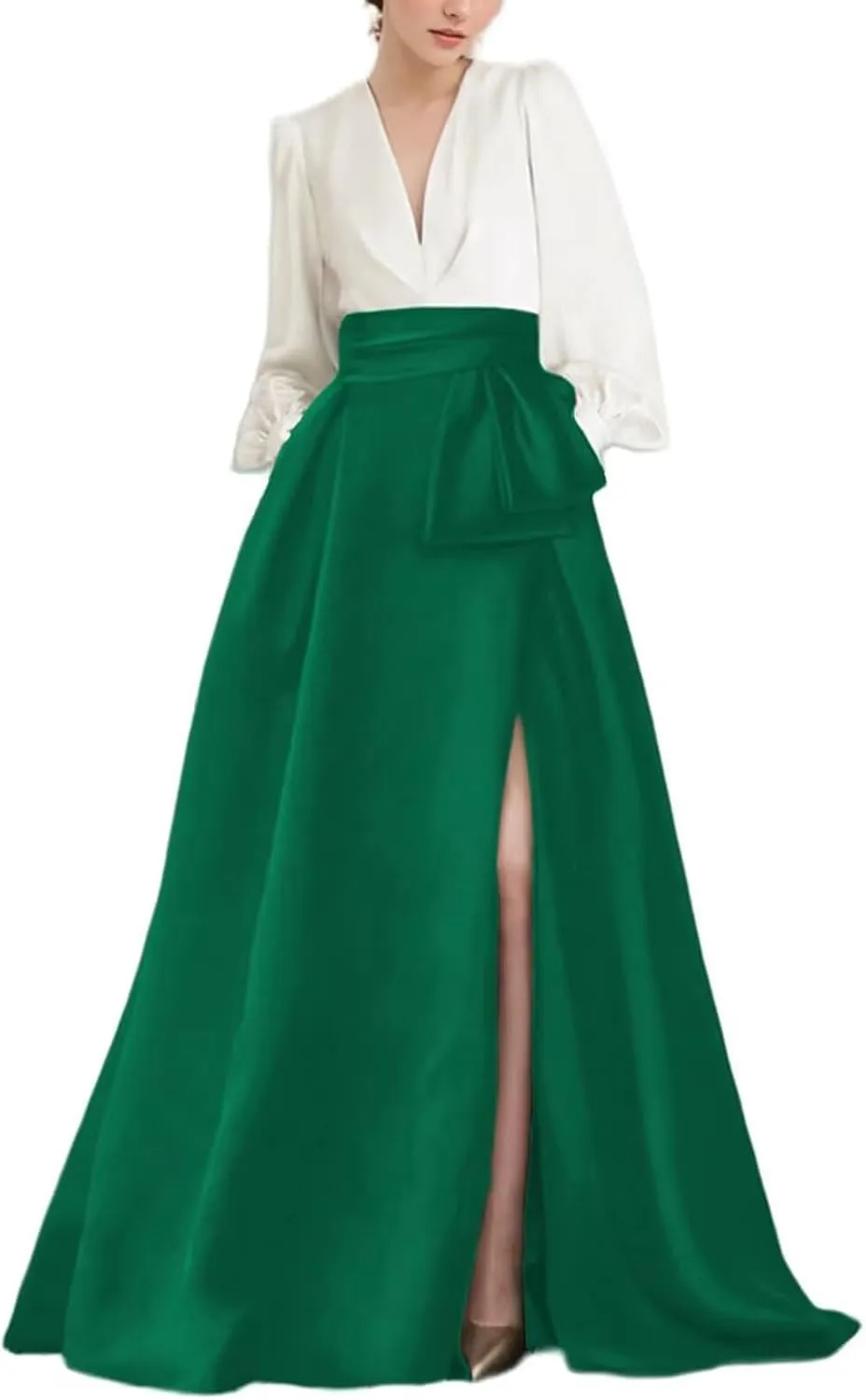 Women's Satin Long Sleeves Prom Dress Long Formal Evening Dress Elegant A Line Wedding Guest Dress with Pockets