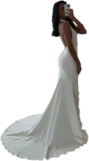 Women's Satin Long Wedding Dresses for Bride 2024 V Neck Lace Mermaid Wedding Dress Ball Gown Bridal Dress LAW101