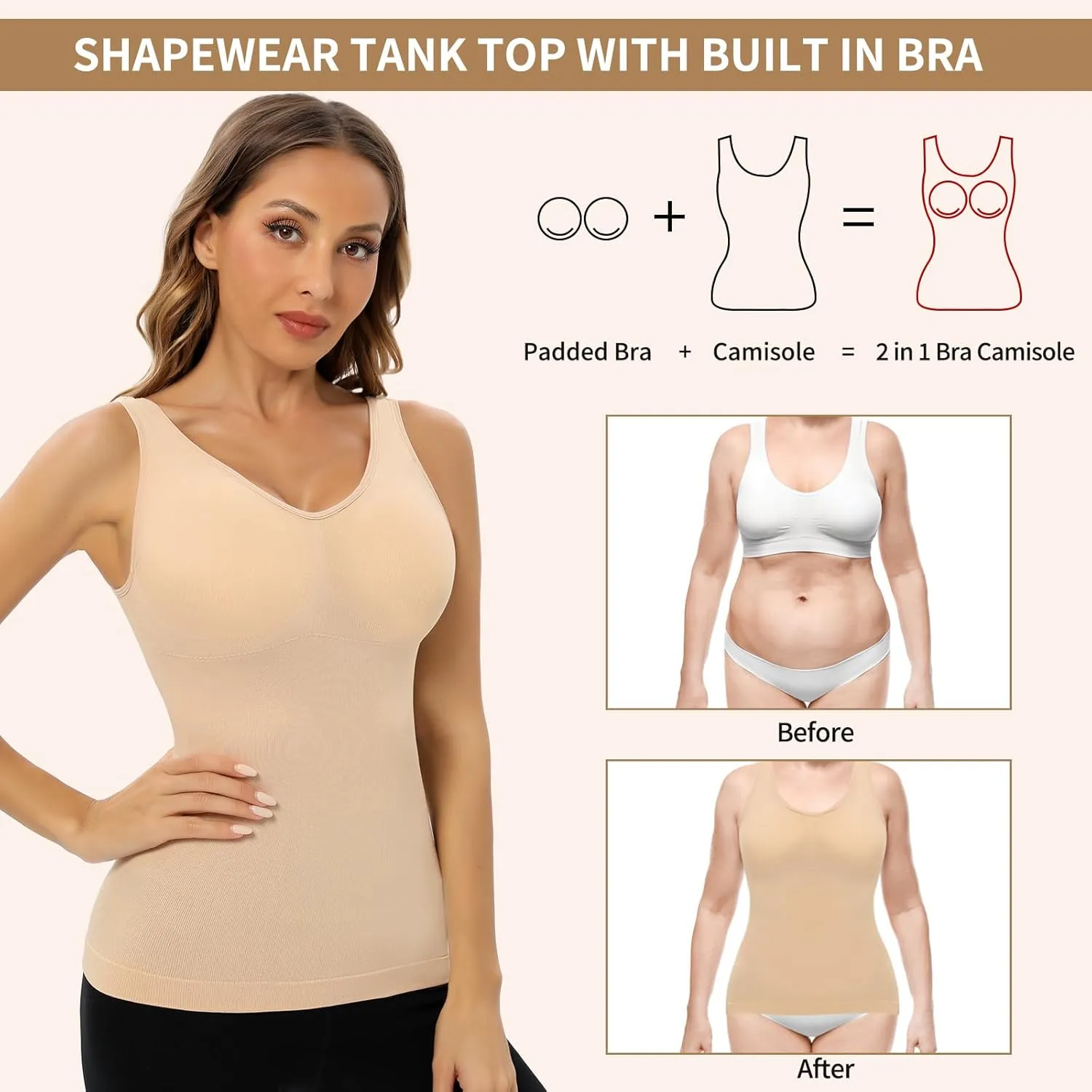Women's Shapewear Cami with Built in Bra bodysuit shapewear tummy control Padded Compression tank tops