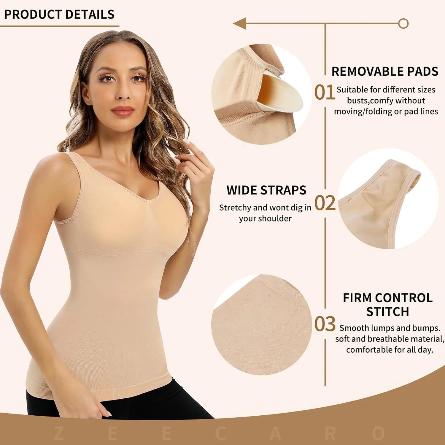 Women's Shapewear Cami with Built in Bra bodysuit shapewear tummy control Padded Compression tank tops