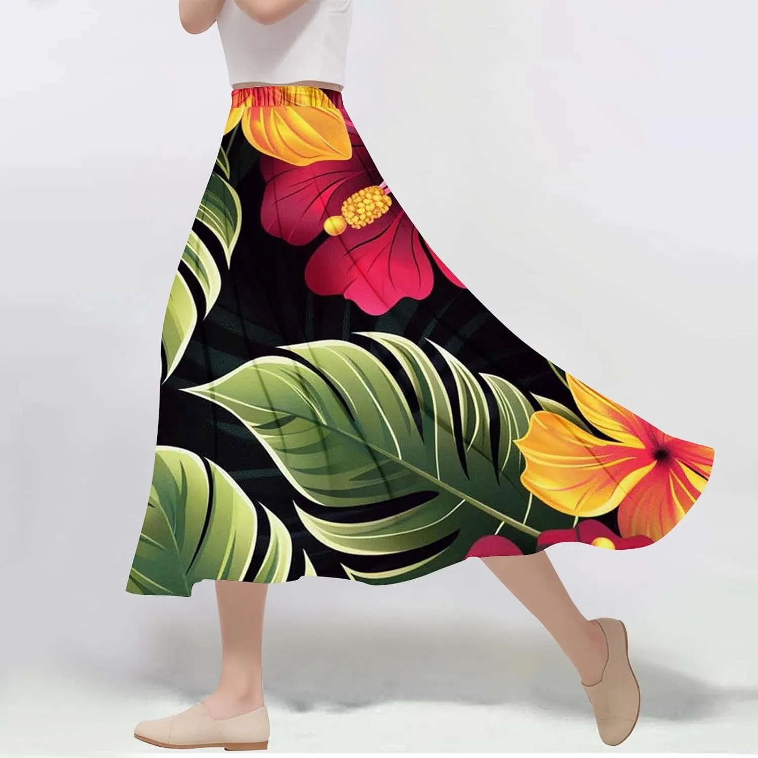 Womens Skirt for Women Flower Graphic Maxi Long Midi Knee Length Loose Fit High Cut Skirts 2025